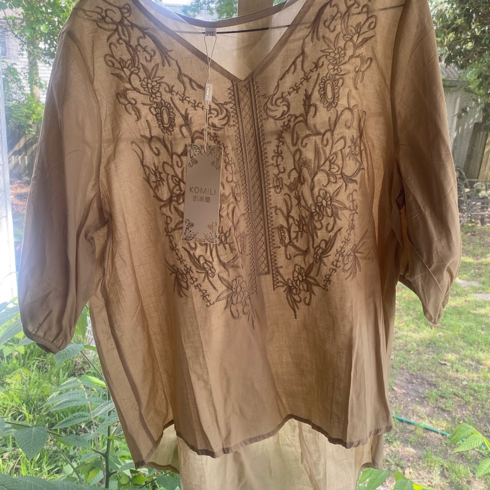 Brown Embroidered Women's Top